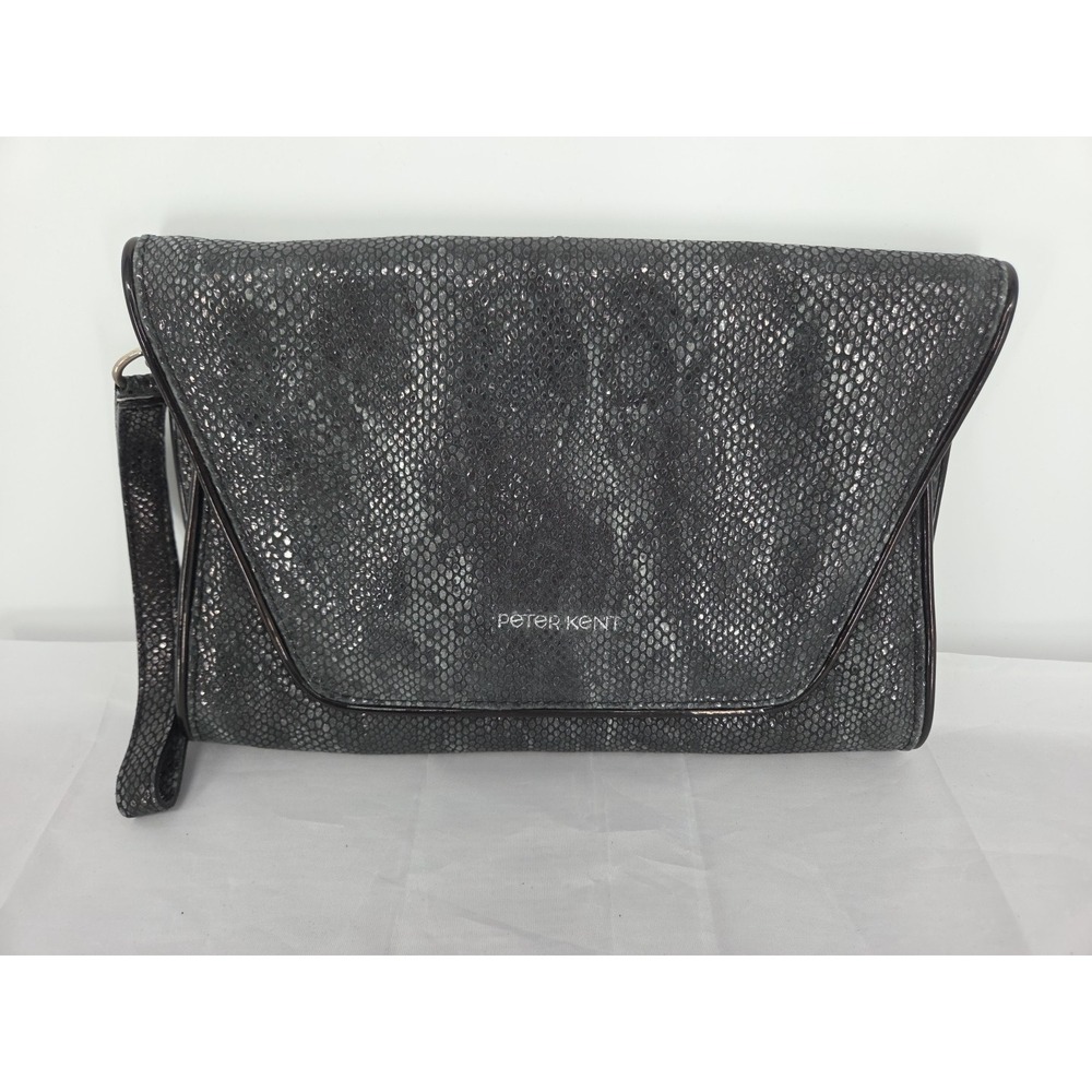 Peter Kent‎ Buenos Aires Snakeskin Clutch Gray Leather Soft  Embossed Unique